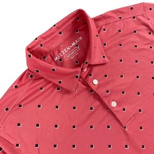 Mizzen+Main Polo Shirt Mens M Red Trim Fit Short Sleeve Button Golf‎ Geometric